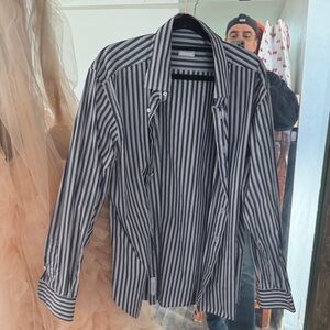 Ermenegildo Zegna Navy and White Striped Dress Shirt